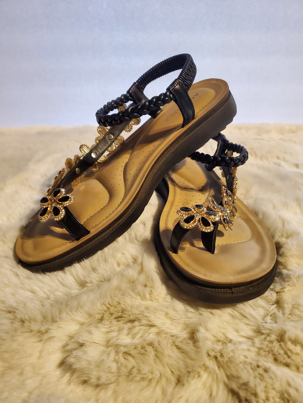 Andiamo Floral Jeweled T-Strap Sandals Size 11m